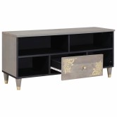 Tv szekrény fiókkal szürke 100 x 33 x 46 cm tömör mangófát