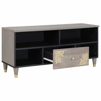 Tv szekrény fiókkal szürke 100 x 33 x 46 cm tömör mangófát