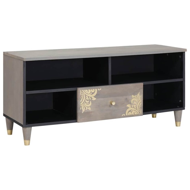 Tv szekrény fiókkal szürke 100 x 33 x 46 cm tömör mangófát
