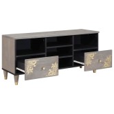 Tv szekrény fiókkal szürke 100 x 33 x 46 cm tömör mangófát