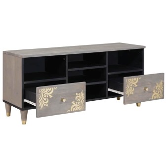 Tv szekrény fiókkal szürke 100 x 33 x 46 cm tömör mangófát