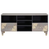 Tv szekrény fiókkal szürke 100 x 33 x 46 cm tömör mangófát