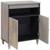 Széf polcokkal szürke és arany 60 x 33 x 75 cm tömör mangófát Széf polcokkal szürke és arany 60 x 33 x 75 cm tömör mangófát