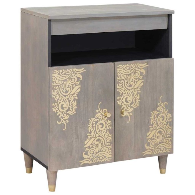 Széf polcokkal szürke és arany 60 x 33 x 75 cm tömör mangófát Széf polcokkal szürke és arany 60 x 33 x 75 cm tömör mangófát
