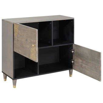 Széf polcokkal szürke és arany 80 x 33 x 75 cm tömör mangófát