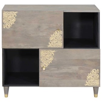 Széf polcokkal szürke és arany 80 x 33 x 75 cm tömör mangófát