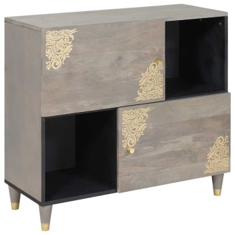 Széf polcokkal szürke és arany 80 x 33 x 75 cm tömör mangófát