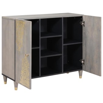 Széf polcokkal szürke és arany 90 x 33 x 75 cm tömör mangófát