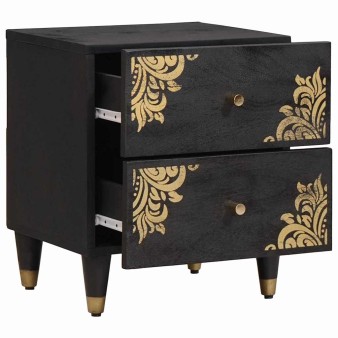 Éjjeliszekrény 2 pcs fekete 40 x 33 x 46 cm tömör mangófát