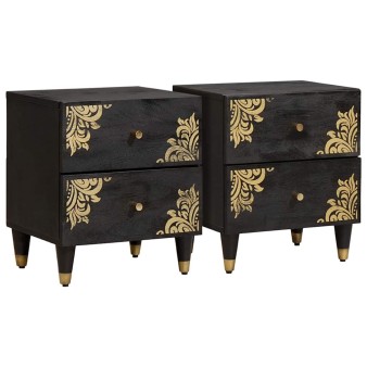 Éjjeliszekrény 2 pcs fekete 40 x 33 x 46 cm tömör mangófát