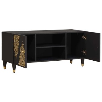 Tv szekrény polcokkal fekete 105 x 33 x 46 cm tömör mangófát