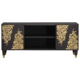 Tv szekrény polcokkal fekete 105 x 33 x 46 cm tömör mangófát