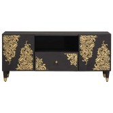 Tv szekrény fiókkal fekete 105 x 33 x 46 cm tömör mangófát