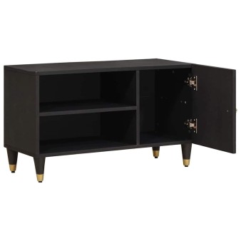 Tv szekrény polcokkal fekete 80 x 33 x 46 cm tömör mangófát