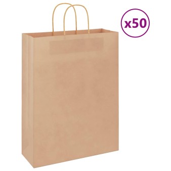 50 db barna papírzacskók fogantyúkkal 32x12x42 cm