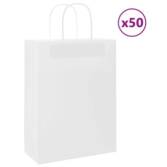 50 db fehér papírzacskók fogantyúkkal 26x12x35 cm