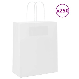 250 db fehér papírzacskók fogantyúkkal 18x8x22 cm
