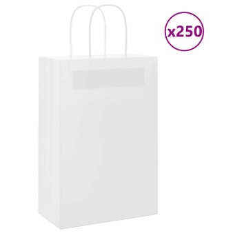 250 db fehér papírzacskók fogantyúkkal 21x11x31 cm