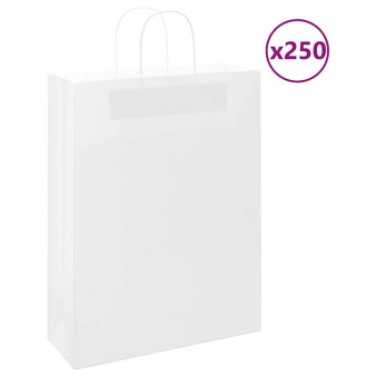 250 db fehér papírzacskók fogantyúkkal 32x12x42 cm