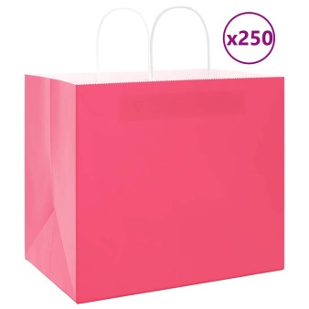 250 db rózsaszín papírzacskók fogantyúkkal 32x22x28 cm