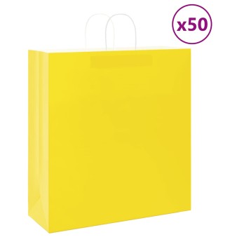 50 db sárga papírzacskók fogantyúkkal 45x17x48 cm