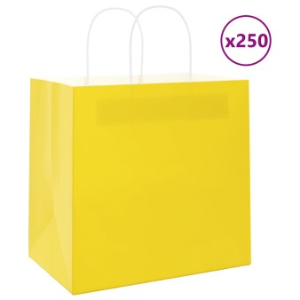 250 db sárga papírzacskók fogantyúkkal 26x17x25 cm