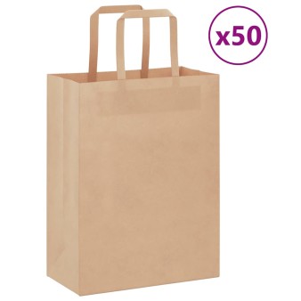 50 db barna papírzacskók fogantyúkkal 21x11x28 cm