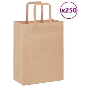 250 db barna papírzacskók fogantyúkkal 21x11x28 cm