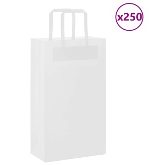 250 db fehér papírzacskók fogantyúkkal 21x11x36 cm