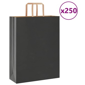 250 db fekete papírzacskók fogantyúkkal 32x12x42 cm