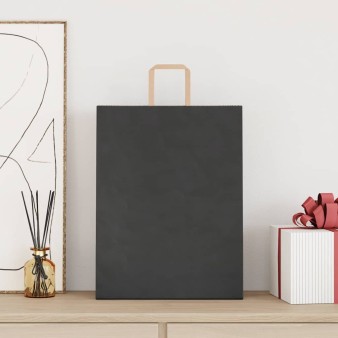 250 db fekete papírzacskók fogantyúkkal 32x12x42 cm