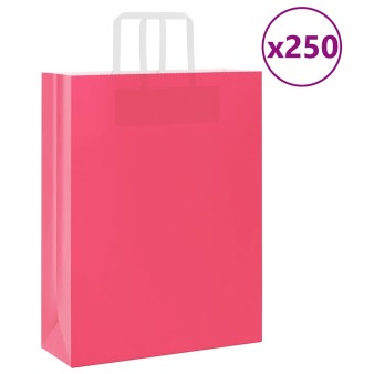 250 db rózsaszín papírzacskók fogantyúkkal 32x12x42 cm