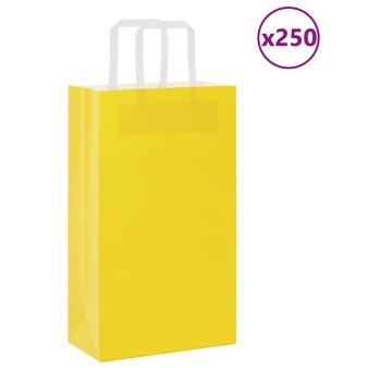 250 db sárga papírzacskók fogantyúkkal 21x11x36 cm