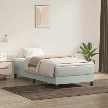 Világosszürke bársony rugós ágy matrac nélkül 90x220 cm