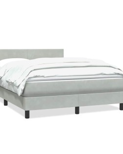 Világosszürke bársony rugós ágy matraccal 160x210 cm