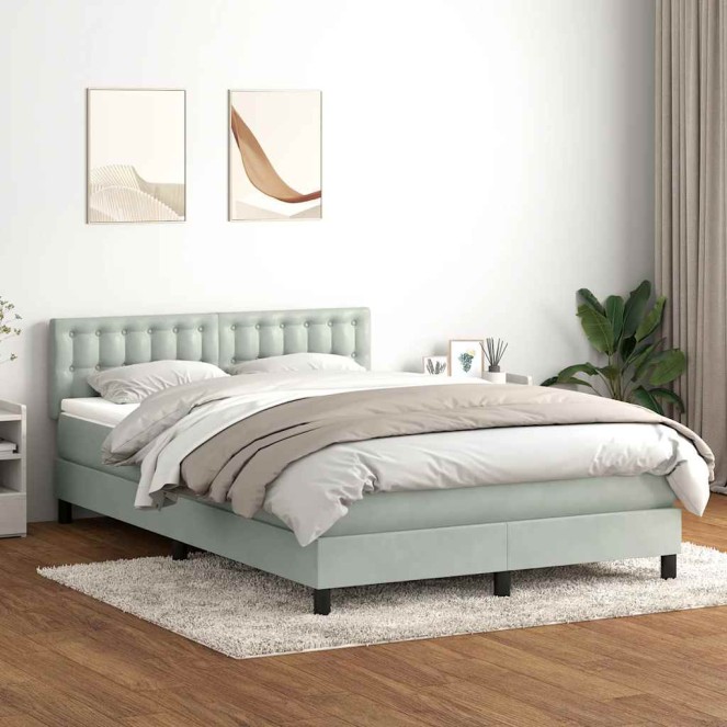 Világosszürke bársony rugós ágy matraccal 160x210 cm