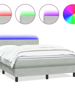 Világosszürke bársony rugós és led-es ágy matraccal 160x210 cm