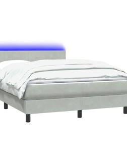Világosszürke bársony rugós és led-es ágy matraccal 160x210 cm