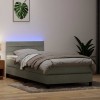 Világosszürke bársony rugós és led-es ágy matraccal 90x220 cm