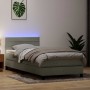 Világosszürke bársony rugós és led-es ágy matraccal 90x220 cm