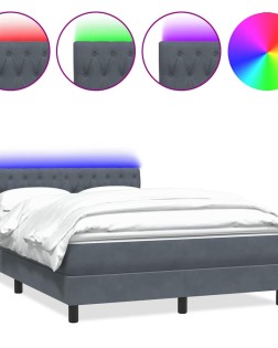 Sötétszürke bársony rugós és led-es ágy matraccal 160x210 cm