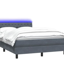 Sötétszürke bársony rugós és led-es ágy matraccal 160x210 cm