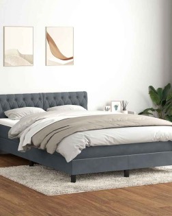 Sötétszürke bársony rugós és led-es ágy matraccal 160x210 cm