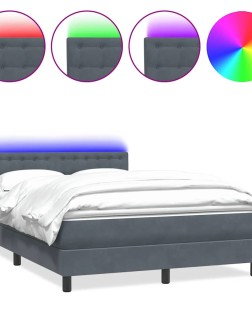 Sötétszürke bársony rugós és led-es ágy matraccal 160x210 cm