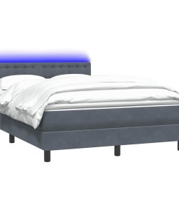 Sötétszürke bársony rugós és led-es ágy matraccal 160x210 cm