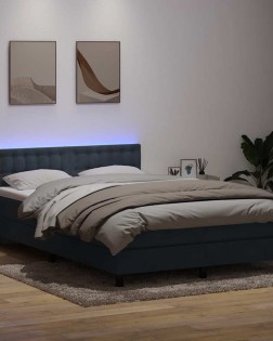 Sötétszürke bársony rugós és led-es ágy matraccal 160x210 cm