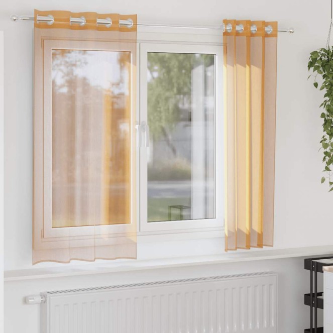 2 db narancssárga fátyolfüggönyök rojtokkal 140x140 cm 2 db narancssárga fátyolfüggönyök rojtokkal 140x140 cm