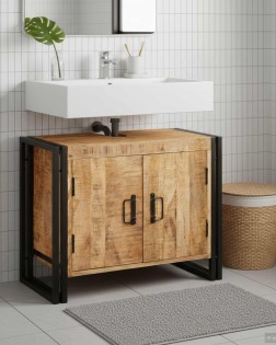 Mosdókagyló szekrény barna 71 x 33 x 58 cm tömör mangófát