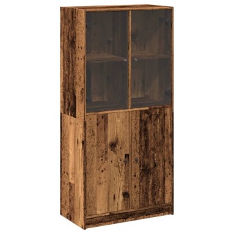 Antik fa színű szerelt fa magasszekrény ajtókkal 68x37x142 cm