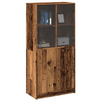Antik fa színű szerelt fa magasszekrény ajtókkal 68x37x142 cm